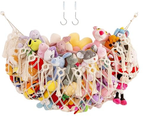 Stuffed Animal Hammock Net Macrame Toy Storage Holder Wall Mounted Handmade Macrame Toy Display Hanging Plush Toy Net Holder for Small, Large Plushies, Home Decoration