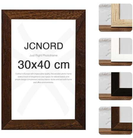 JCNORD MDF Walnussfarbener Holz Bilderrahmen 30x40 cm mit bruchsicherem Acrylglas | Moderner Fotorahmen für Wände und Tische