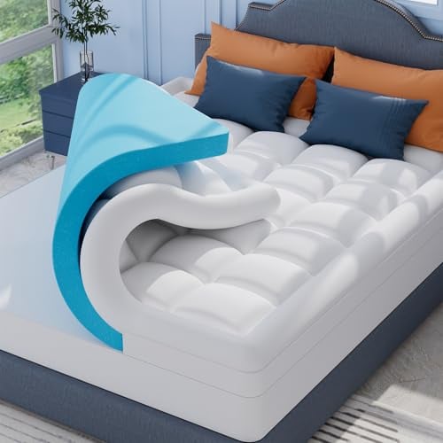 ELEMUSE Matratzen Topper 140x200cm, H3 Gel Topper mit Waschbarem Flauschigem Bezug und Gelschaum, 7CM Höhe Weicher und Bequemer Matratzentopper für Boxspringbett und Unbequeme Betten Schlafsofa