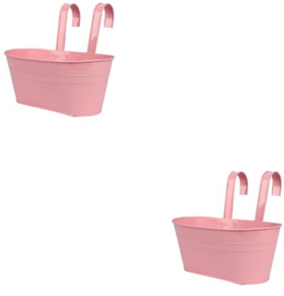 osiuujkw 2 Satz von Mehrzweck Hänge Blumentopf mit verschiedenen Regenbogenfarben, abnehmbare Eisen Balkon Pflanzgefäße, Geländer zum Aufhängen, Rosa, Rosa 2Satz