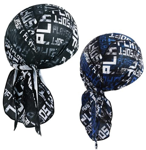 WTACTFUL 2pcs Sports Bandana Cap Kopftuch Herren Damen, Sommermütze Radmütze Fahrradmütze Fahrrad Mütze Kopfbedeckung Drucke Schwarz, Blau