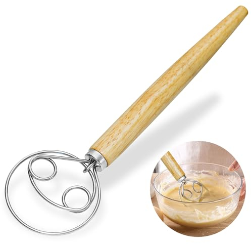 Grand fouet danois de 33 cm en acier inoxydable et bois - Style hollandais pour pain, pâte, gâteau, pâtisserie, etc