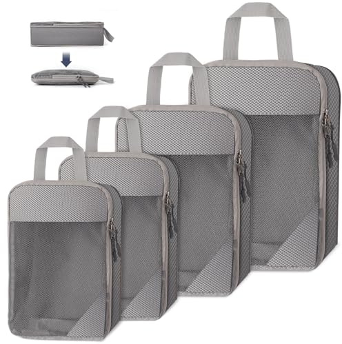 WUFANC Koffer Organizer Set 4-teilig, Packing Cubes Compression, Packwürfel mit Doppelreißverschluss, Travel Essentials für Handgepäck Koffer Und Rucksack Mesh Reisetasche