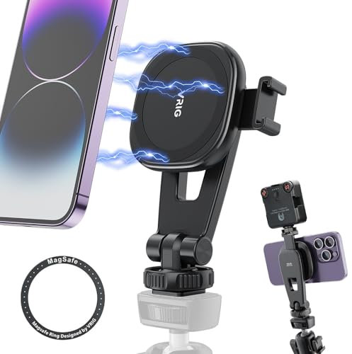 Magnetic Phone Camera Mount For DSLR Cameras, Phone Tripod Mount for Magsafe Cold Shoe & 1/4 Inch Fitment, 360° Rotation. Additional Cold Shoe For Microphone, Light Mounting Includes Magnetic Ring