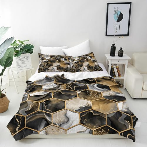 ANHOPE Abstrakt Geometrisch Marmor Bettwäsche Set 3 Teilig Bettbezug 200x220 cm + 2 Kissenbezug 80x80 cm Weich Microfaser Bettbezüge mit Reißverschluss Ganzjahres Bettdeckenbezug Set