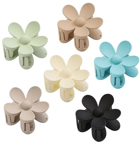 Ensemble de 6 pinces à cheveux pour femmes, pinces à cheveux moyennes antidérapantes Oblongues mates, accessoires de coiffage Jumbo puissants pour cheveux fins (6 Pack Flower)