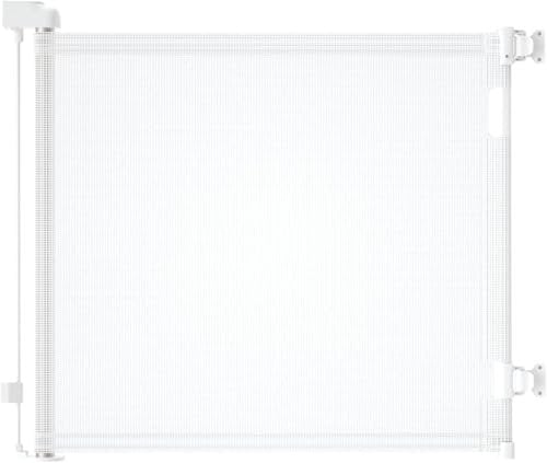derimkcoa Retractable Stair Gate for Baby,Mesh Baby Gate or Mesh Dog Gate,86cm Tall,Extends up to 140cm Wide,Child Safety Gate for Doorways, Stairs, Hallways, Indoor/Outdoor, White