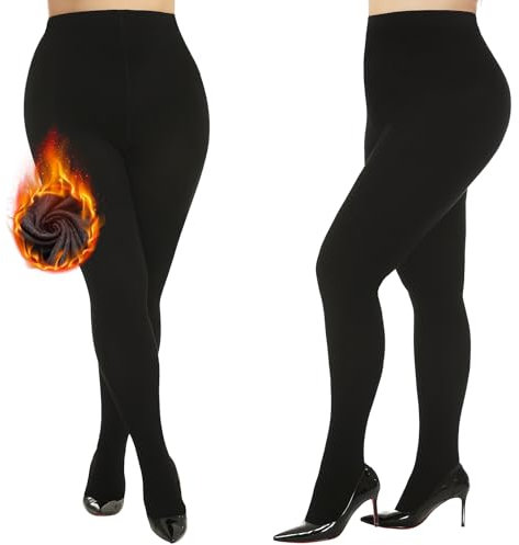 Yilanmy 2 Pairs Plus Size Fleece Lined Tights Warm Winter Thermal Tights for Women 200 Denier Thick Black Opaque Pantyhose (Black,3XL-4XL)