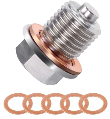 wadafen Tappo di Scarico Dell'olio Magnetico, M14 x 1,5 Dado di Scarico della Coppa Magnetica, Tappo Scarico Olio Motore con 5 Rondella di Schiacciamento in Rame, Adatto per Auto, Barche, Moto