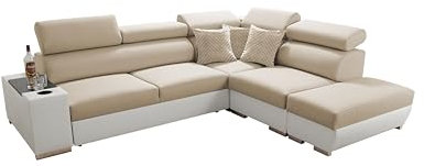 All4All Ecksofa mit Schlaffunktion Prude 282 x 227 cm - Schlafcouch mit Bettkasten – Couch mit Schlaffunktion – L-Form Sofa - Schlafsofa - für 4 Personen - Rechte Seite -Beige/Weiß - Modern 26