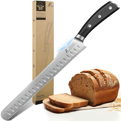 CoquusAid Bread Knife for Homemade Bread, 10.6 Inch Multifunction Serrated Knife, Razor Sharp Slicer, Forged High Carbon German Steel, Full Tang Ergonomic Handle Design for Sourdough Turkey Fruit