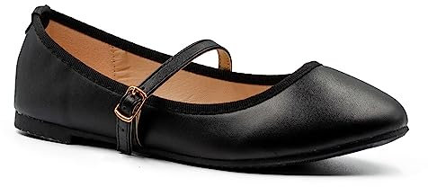 Womens Flat Pumps Girls Dolly Dollie Ballet Ballerina Ladies Work Smart Office Back to School Formal Comfort Round Toe Slip On Flats Shoes with Buckle Strap Wide Fit