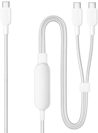 Anker Cable, 2-in-1 USB C to USB C Braide Cable 140W Max,Fast Charging for iPhone 16/16 Pro Max/15 Series,MacBook Air/Pro,and More(1,8m, Blanco)
