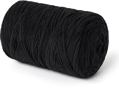 NOTIONSLAND Chunky Chenille Garn zum Stricken/Häkeln (Schwarz, 300g)
