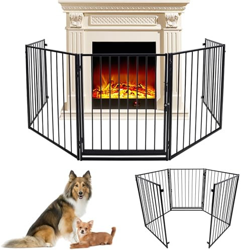 SUBTLETY Kaminschutzgitter ohne Bohren 5 Stück 76x60cm Metall Absperrgitter Klappbare Feuerschutzgitter Set Tierschutzgitter für Kamine, Treppen & Tür Laufstall mit Tür für Kinder & Haustiere (305cm)