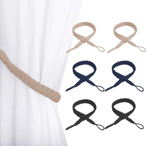 Vorhang Raffhalter, 6 Stück Curtain Rope Buckle, Vorhang Raffhalter Geflochtene Seil Gürtel Vorhang Krawatten Handgefertigte Vorhanghalterungen, Gardinen Raffhalter für Haus Office, Wohnzimme