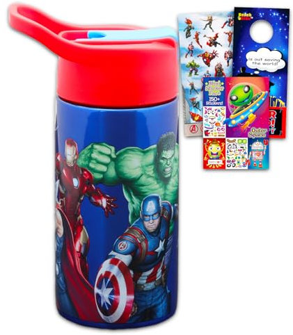 Marvel Avengers Stainless Steel Water Bottle for Boys - Bundle with Avengers Reusable Water Bottle for Home, School, Plus Stickers, More | Avengers Water Bottle