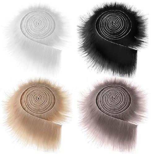 4 Stk Kunstfell Bordüre Kunstpelz Band Fellstoff, Furry Faux Precut Strips, Fuchs Pelz Stoff Shaggy Künstliche Streifen Ribbon Trim fur Beard Santa Hair Dwarf DIY Dekoration Kunstfell Weihnachts
