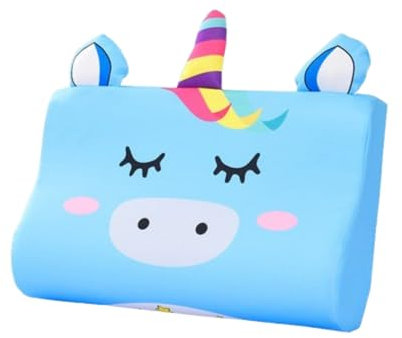 Schlummerkids Kissen Original,Kinderkissen für Besserenund Gesünderen, Calmly Ergonomisch, Kawaii Tiere Kissen, Atmungsaktiv und Hautfreundlich （Mit Kopfkissenbezug） (Blaues Einhorn,50*30 cm)