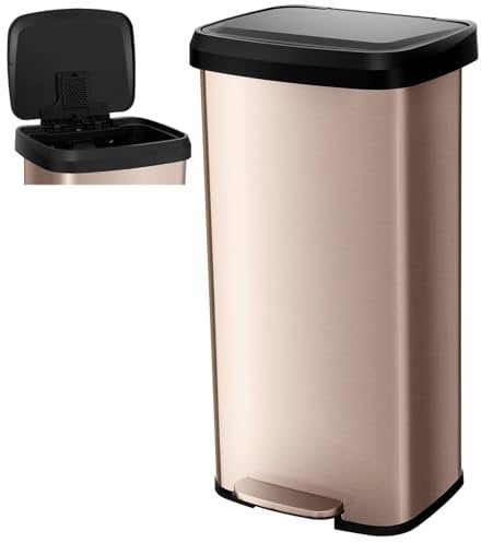 COSTWAY 50L/68L Kitchen Bin, Soft Closure Stainless Steel Recycling Pedal Bin with Deodorizer Box, Handle and Non-slip Base, Fingerprint-Proof Rubbish Trash Can Dustbin (68L, Gold)