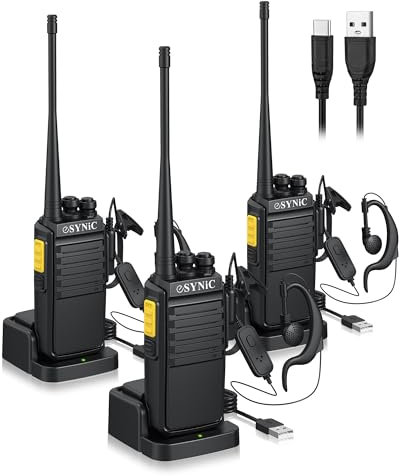 eSynic Professional 3PACK Long Range Digital Walkie Talkie for Adult Rechargeable Clear Sound Walkie Talkies with VOX Function Earpieces 2 Way Radio Noise Reduction for Indoor & Outdoor
