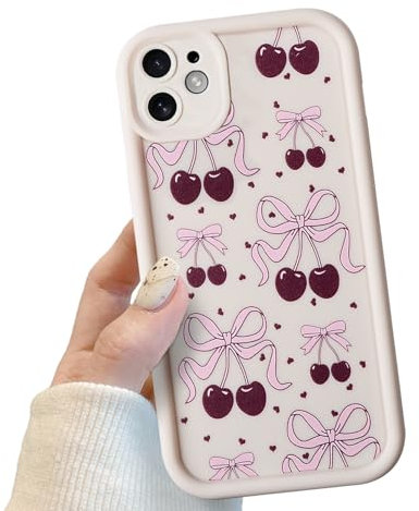 Cherry Bow Phone Case for iPhone 12, Cute Red Cherry Bow Pattern Shockproof Bumper Phone Case for Women Girls, Soft TPU Slim Girly Cute Protective Cover for iPhone 12