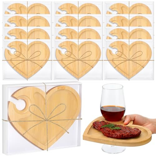 Wooden Heart Shaped Charcuterie Boards Set for Bridal Shower Party Favors Wine Appetizer Plates with Glass Holder for Guests at Weddings Parties and Baby Showers
