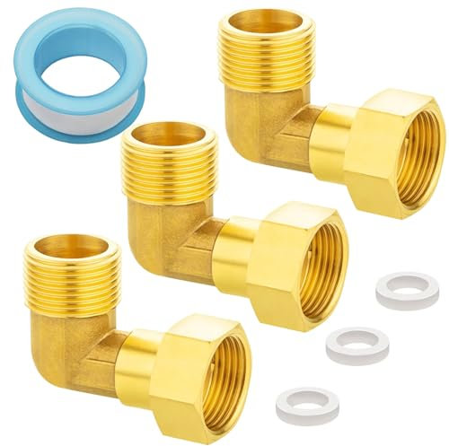 3 Stück 3/4 Zoll Messing Winkel 90° mit O-Ring, 3/4 IG/AG Beweglich Verschraubung, DN20 90 Grad Winkelverschraubung für Trinkwasser Geeignet Zentralheizungssysteme