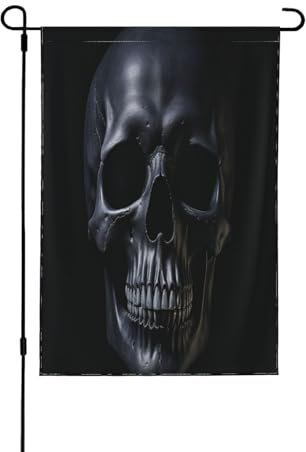 Bandiera decorativa a doppio lato con teschio nero – Striscione da giardino, perfetto per interni ed esterni, disponibile in due misure
