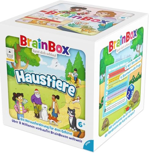BRAINBOX 2024461 Haustiere, Lernspiel, Gedächtnisspiel, Quizspiel, Fragespiel für Erwachsene und Kinder ab 6 Jahren