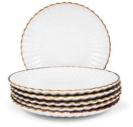 CARK - Juego de 6 Platos Cerámicos Planos 26.5cm, Aptos para Microondas y Lavavajillas, Blanco Brillante,Vajilla apilable,Platos Moderno,elegante y duradero,resistentes al horno