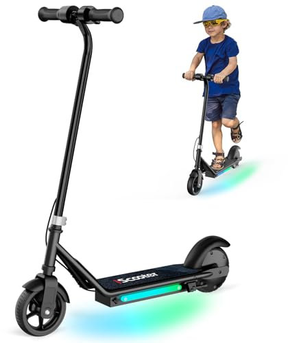 Elektroroller Kinder 6-12 Jahren, 3 Geschwindigkeitsstufen, Farbige Lichter, Doppelbremse, 10km Reichweite, Elektroscooter mit Magnet-Ladegerät, bis 70kg Tragkraft, E Scooter für Kinder