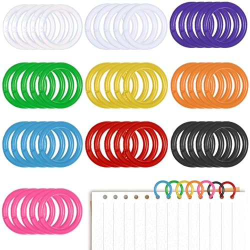 50Pcs Loose Leaf Binder Rings, 0.78'' Colorful Plastics Loose Leaf Book Rings Small Book Notebook Paper Ring Clips for Flashcards Index Cards Keychain Key Ring for School Office Home, 10 Colors