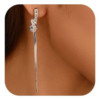 Dangle Earrings for Women, Sparkly Rhinestone Long Tassel Chain Earrings