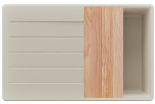 PRIMAGRAN Spülbecken ab 45er Unterschrank + Ablauf-Set, 78x50cm | Set: Ablauf-Set (Siphon, Ablaufgarnitur, Überlauf) + Schneidebrett + Granitspüle 1 Becken - Kopenhagen Top, Alles Beige