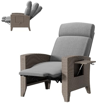 lovtuwr Rattansessel,handgeflochtenem Premium Gartenliege aus PE-Rattan, verstellbar (bis 165°) | Mit Klapptisch & Fußstütze | Wetterfest inkl. Kissen & Abdeckung | Für Balkon & Garten (B-(L))