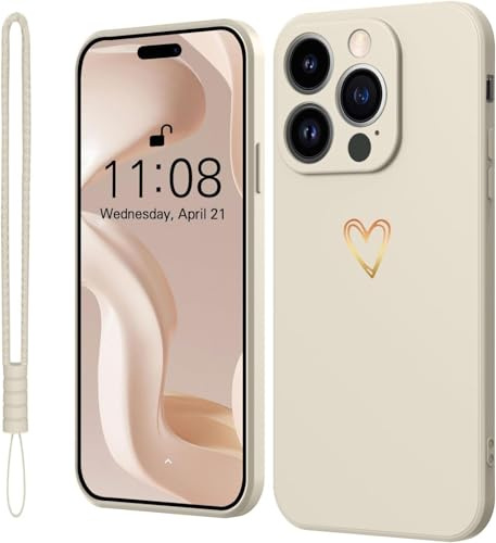Mitetabo Hülle für iPhone 14 Pro Handyhülle,Gold Liebesher Silikon Mädchen Weich Slim Stoßfest Süßes Gold Love Kratzfeste Schutzhülle Case für iPhone 14 Pro Beige