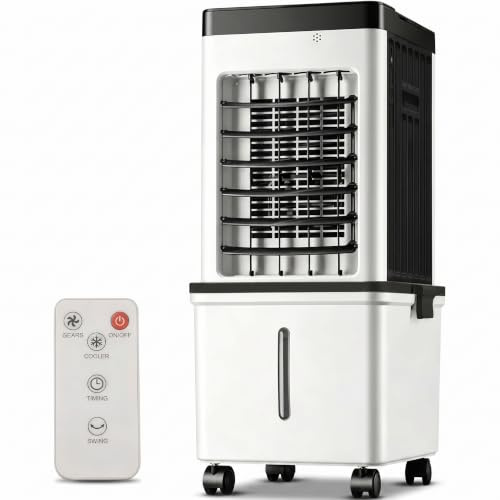 3-in-1 Evaporative Air Cooler, Portable Air Cooler with Remote Control, 15L Water Tank, Evaporative Cooling Fan with 3 Speeds, 3 Wind Modes, 7.5H Timer, 120° Oscillation for Home Bedroom Office, Black