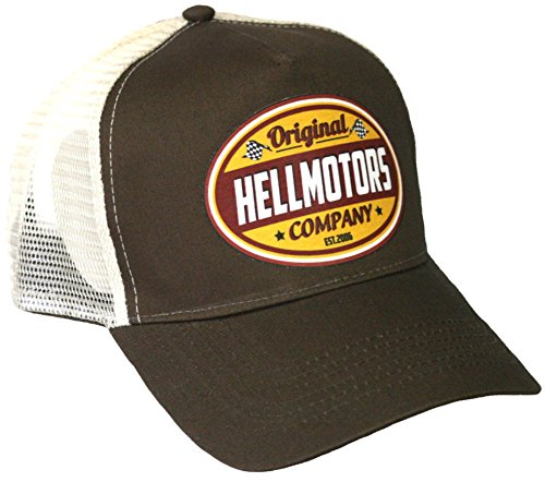 HELLMOTORS Trucker Cap gelb V8 Old School Hot Rod Cappy Basecap Biker Mütze braun
