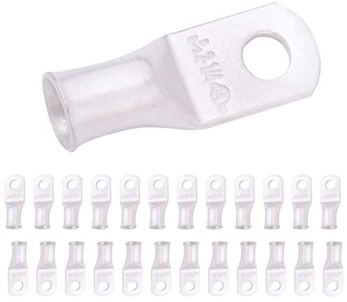 SELTERM 2 AWG (35 mm²) - 1/4 (M6) ⌀ Hole UL Marine Grade Wire Lugs, Battery Cable Ends, Tinned Copper Eyelets, Tubular Ring Terminal Connectors [B46] - 25 Pack