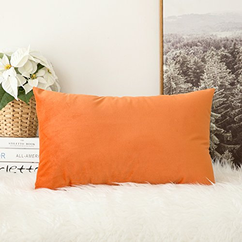 MIULEE Samt Kissenbezug Kissenhülle Deko Dekokissen Sofakissenbezug Bezug Couchkissen mit Verstecktem Reißverschluss für Sofa Wohnzimmer Schlafzimmer 12x20 Inch 30x50 cm 1 Stück Orange
