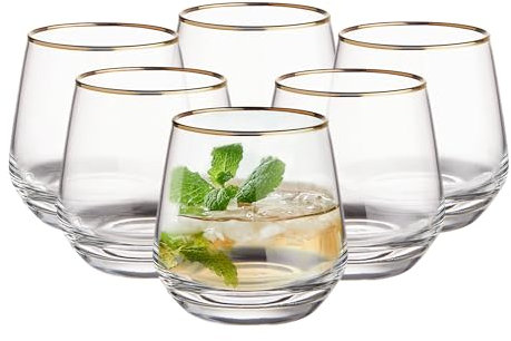 BUTLERS 6er Set Trinkgläser mit Goldrand 345ml elegante Vintage Gläser - TOUCH OF GOLD - Wassergläser Set, Cocktailgläser Set | Trinkgeschirr für Wasser, Tee, Saft, Limonade, Eiskaffee, Whiskey