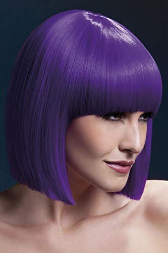 Fancy Dress World 42495 Damenperücke, klassisch, mit Lola, stumpfgeschnittener Bob mit Pony, 30 cm, Violett