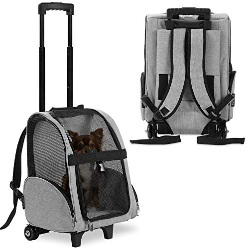 KOPEKS Deluxe-Rucksack/Reisetasche für Haustiere mit Doppelrollen, Medium, grau