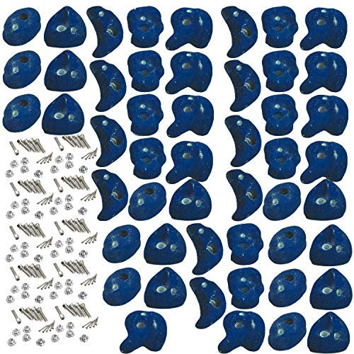 Garden Games 50 Pack of Premium Climbing Holds High Grip Polyresin with Stainless Steel Fixings (Blue)