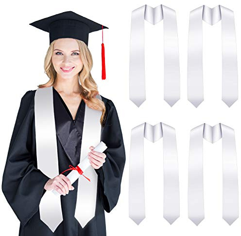 Frienda 5 Pcs Graduation Stole Satin White Blank Unisex