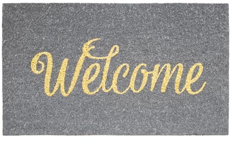 Banzaii Zerbino in Cocco da Esterno o Interno con Retro Antiscivolo e Brillantini Glitter Applicati 40x70 cm - Welcome Grigio