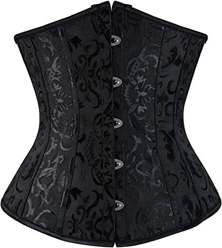 SZIVYSHI Women'S Underbust Satin Lace Up Waist Cincher Corset Shaper Bustier Top (Jacquard Black, 4XL)