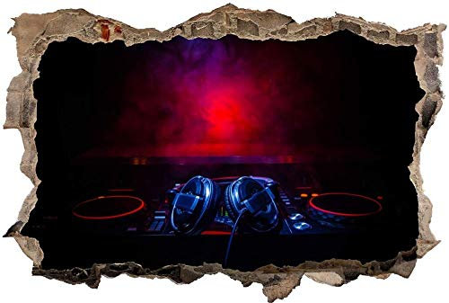 3D-Effekt Wandtattoo Aufkleber Durchbruch selbstklebendes Wandbild Wandsticker Stein Wanddurchbruch Wandaufkleber Tattoo,Kopfhörer Mischpult DJ,Größe:80x125cm
