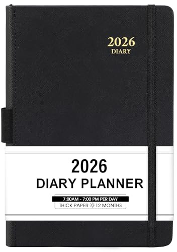 Terminbuch & Planer 2025 – Januar 2025 – Dezember 2025, Tages- und Stundenplaner 2025, 14,6 x 21 cm, 60-Minuten-Intervall, Kunstledereinband, Premium-Papier, 2025 Planer mit Stifthalter, Innentasche